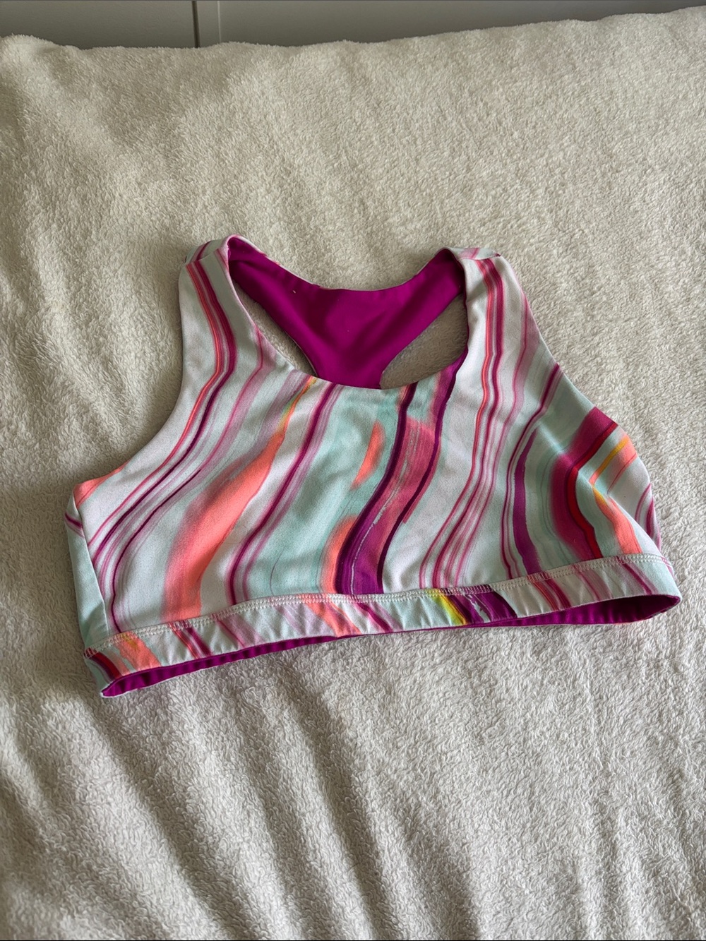 Pink & Multicolor Striped sports bra